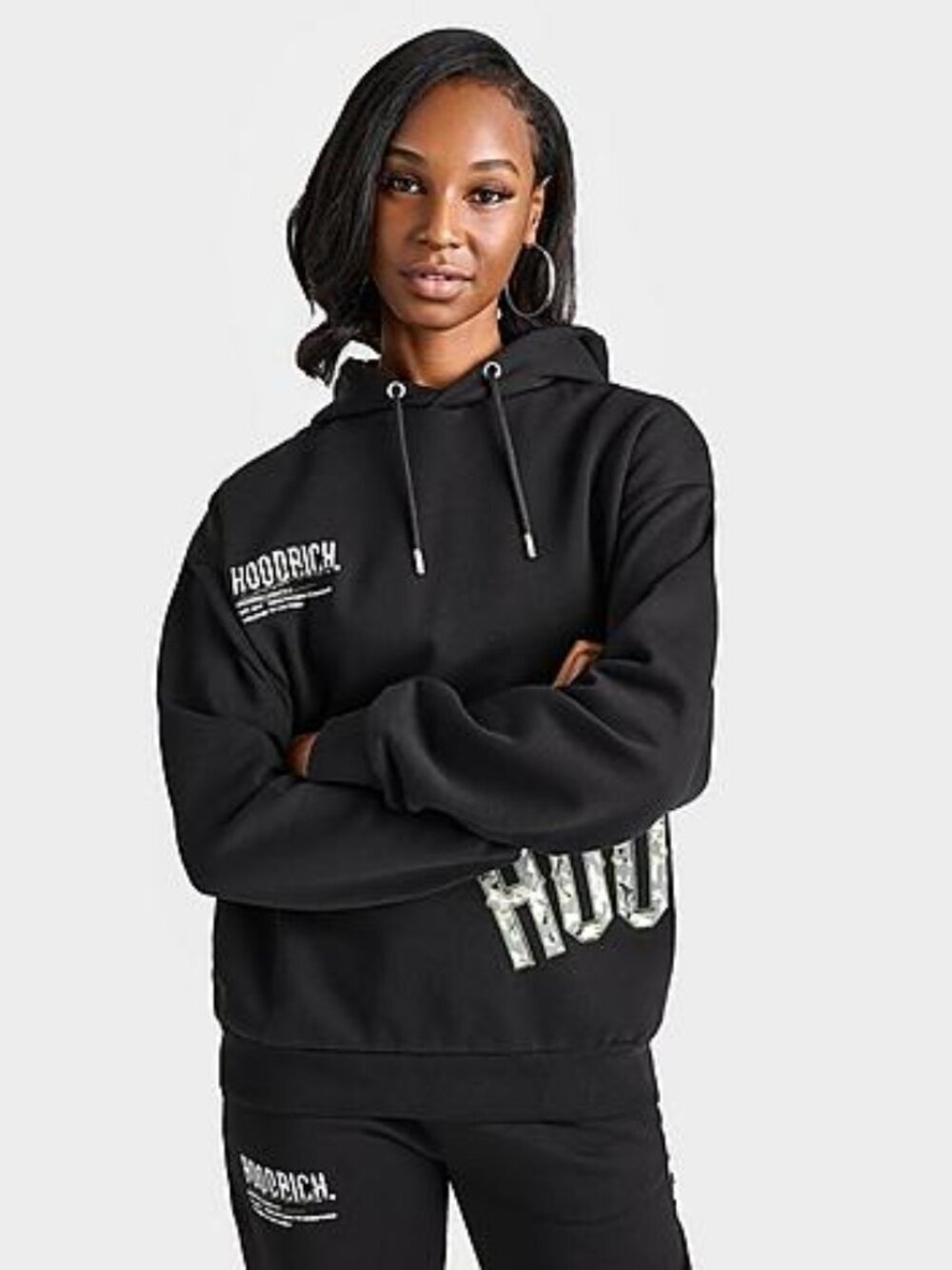 Hoodrich Crescent Hoodie Sweatshirt Cotton Logo Hooded Embroidered Black Small